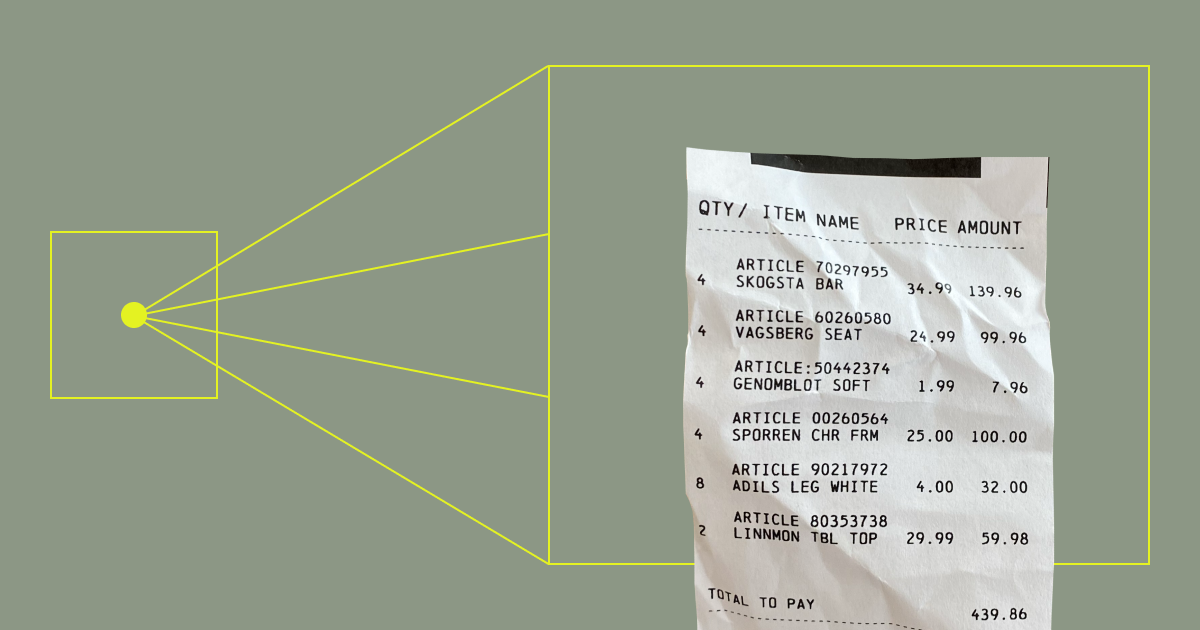 Zoomed-in view of a printed invoice with itemized details.